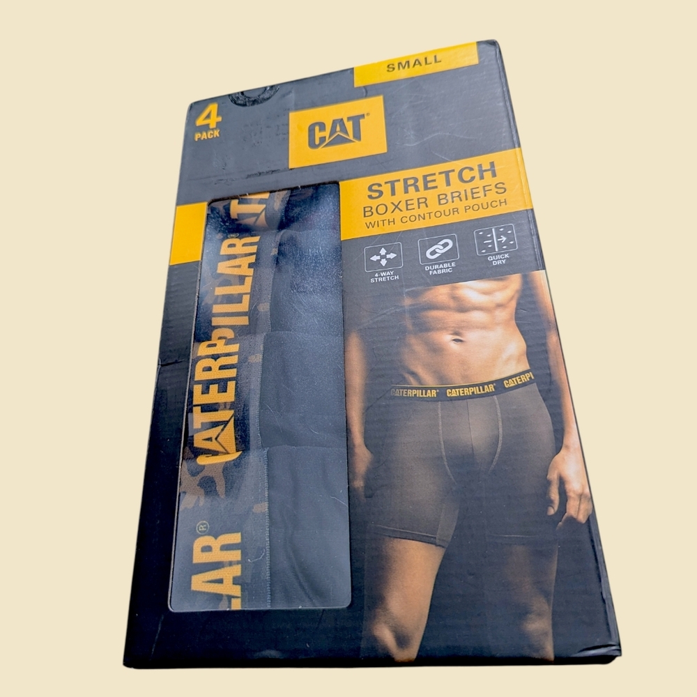 Caterpillar 4-Pair Mens Boxer Brief Underwear Polyester Blend Fabric Size Small